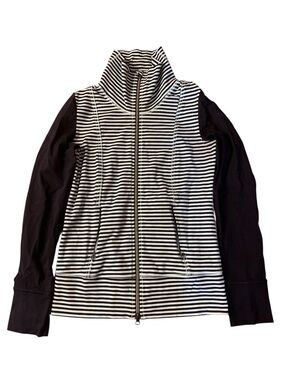 Lululemon In Stride Full Zip Jacket - Quiet Stripe Black/White - Size 10
